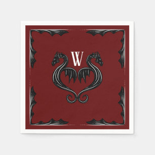 Red Black Dragon Monogram Fantasy Wedding Servet