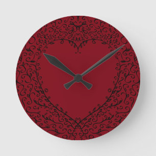 Red Black Elegant Heart Gothic Wedding Clock Ronde Klok