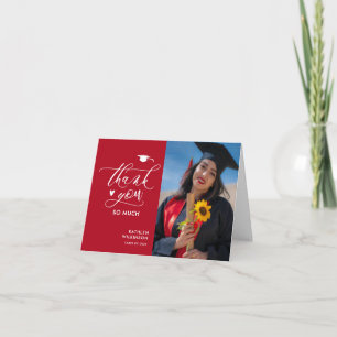 Red Black Elegant Script Photo Simple Afstuderen Bedankkaart