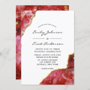 Red Black en Gold Agate Crystals Wedding Invitati Kaart