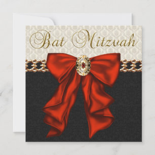 Red Black en Gold Bat Mitzvah Kaart