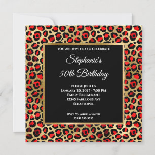 Red Black en Gold Leopard Glam 50e verjaardag Kaart
