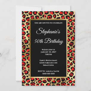 Red Black en Gold Leopard Glam 50e verjaardag Kaart