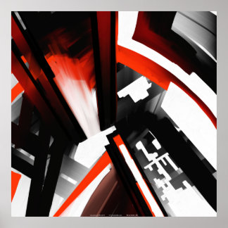 Red Black en White Abstract Poster
