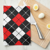 Red Black en White Argyle Pattern Theedoek (Quarter Fold)