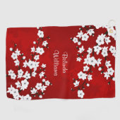 Red Black en White Cherry Blossom Golfhanddoek (Horizontaal)