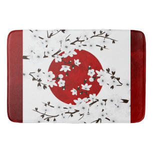 Red Black en White Cherry Blossom Sun Badmat