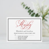 Red Black en White Script Wedding Reply Kaart (Staand voorkant)