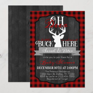 Red Black Flannel Deer Baby shower Invitation Kaart