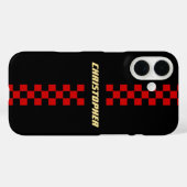Red Black Gecontroleerd met rackbesturing met Gold Case-Mate iPhone Case (Achterkant (horizontaal))