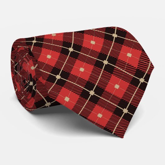 Red Black Geometric Pset Pattern Stropdas (Opgerold)