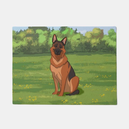 Red & Black German Shepherd GSD Deurmat (Voorkant)