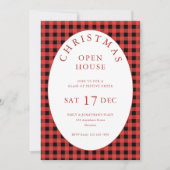 Red Black Gingham Christmas Open House Kaart (Voorkant)