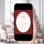 Red Black Gingham Christmas Open House Kaart