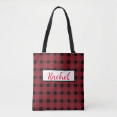 Red Black Gingham Persoonlijke Canvas tas (Voorkant)