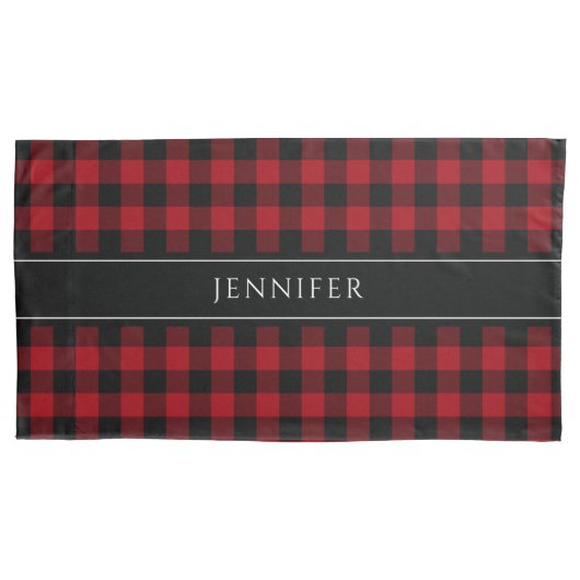 Red & Black Gingham Pset Farmhouse Pattern Pillow Kussensloop (Voorkant)