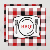 Red Black Gingham Tablecloth BBQ Kaart (Voorkant / Achterkant)