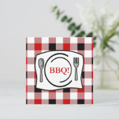 Red Black Gingham Tablecloth BBQ Kaart (Staand voorkant)