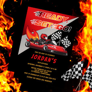 Red   Black Go Kart Racing Uitnodiging voor verjaa
