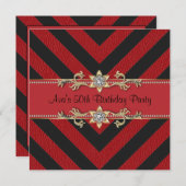 Red Black Gold 50th Birthday Invitation 50th (Devant / Derrière)