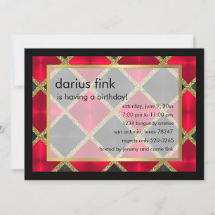 Red Black Gold Birthday Party Invitation Kaart