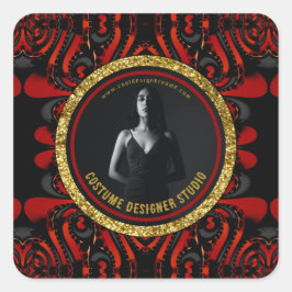 Red Black + Gold Dark Artistry Business Promo Self Vierkante Sticker
