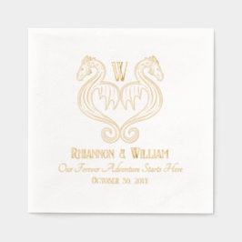 Red Black Gold Dragon Monogram Fantasy Wedding Folie Servetten