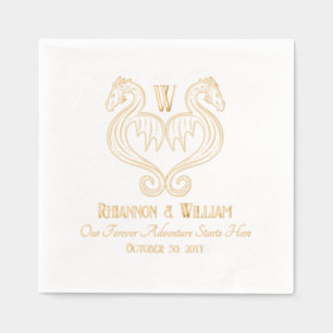 Red Black Gold Dragon Monogram Fantasy Wedding Folie Servetten