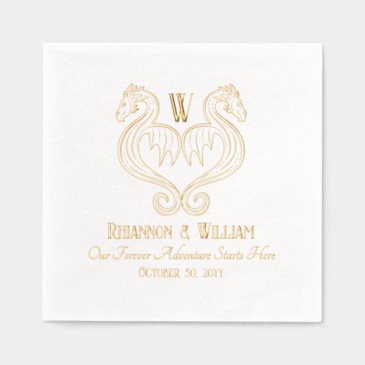 Red Black Gold Dragon Monogram Fantasy Wedding Folie Servetten (Voorkant)