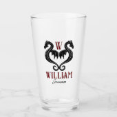 Red Black Gold Dragon Monogram Fantasy Wedding Glas (Voorkant)