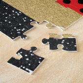 Red Black Gold Glitter Brush Stroke Monogramed Legpuzzel (Zijkant)