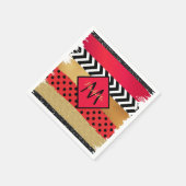 Red Black Gold Glitter Brush Stroke Monogramed Servet (Hoek)
