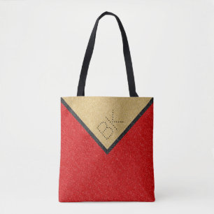 Red Black Gold Glitter Chic Monogram op maat Draagtas