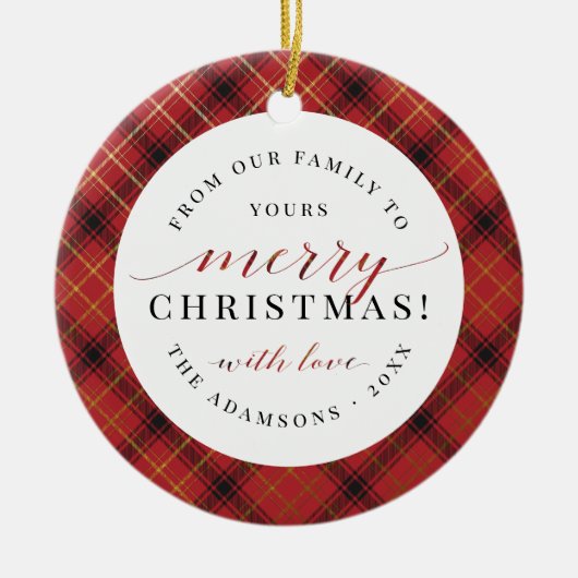 Red Black & Gold Kerstmis Pset | Vrolijk kerstfees Keramisch Ornament (Voorkant)