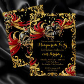 Red Black Gold Magical Night Masquerade Party Kaart