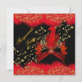 Red Black Gold Masquerade Birthday Party Kaart (Achterkant)