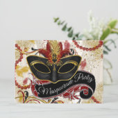 Red Black Gold Masquerade Party Kaart (Staand voorkant)