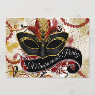 Red Black Gold Masquerade Party Kaart