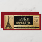 Red Black Gold Paris Sweet 16 Ticket Invitation (Devant / Derrière)