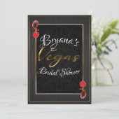 Red Black Gold Queen Hearts Vegas Vrijgezellenfees Kaart (Staand voorkant)