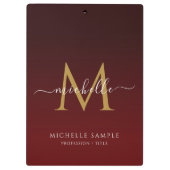 Red Black Gold Script Typography Name Monogram Klembord (Achterkant)