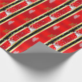 Red Black & Gold Stripes kerstmis Cadeaupapier (Hoek)