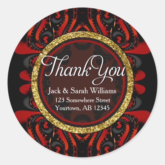 Red Black + Gold Thank You round Stickers (Devant)