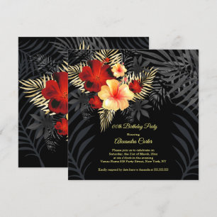 Red Black Gold yellow Hibiscus Floral Birthday Kaart