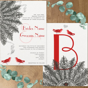 Red Black Great Gatsby Feather Fan Wedding Kaart