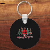 Red Black Green Buffalo Plaid Merry Christmas Tree Sleutelhanger (Voorkant)