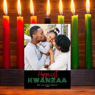 Red Black Green Happiest Kwanzaa Stripe Photo Feestdagenkaart