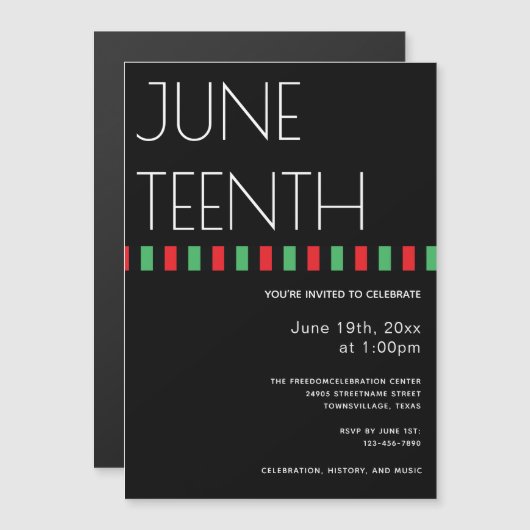 Red Black Green Holiday Juneteenth Magnetische Uitnodiging (Voorkant / Achterkant)