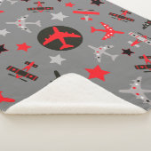 Red Black Grey AIrplanes Pattern Sherpa Deken (3/4)
