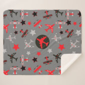 Red Black Grey AIrplanes Pattern Sherpa Deken (Voorkant (horizontaal))